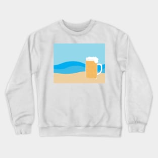 Beer glass on Brown sand and Blue sea background Crewneck Sweatshirt